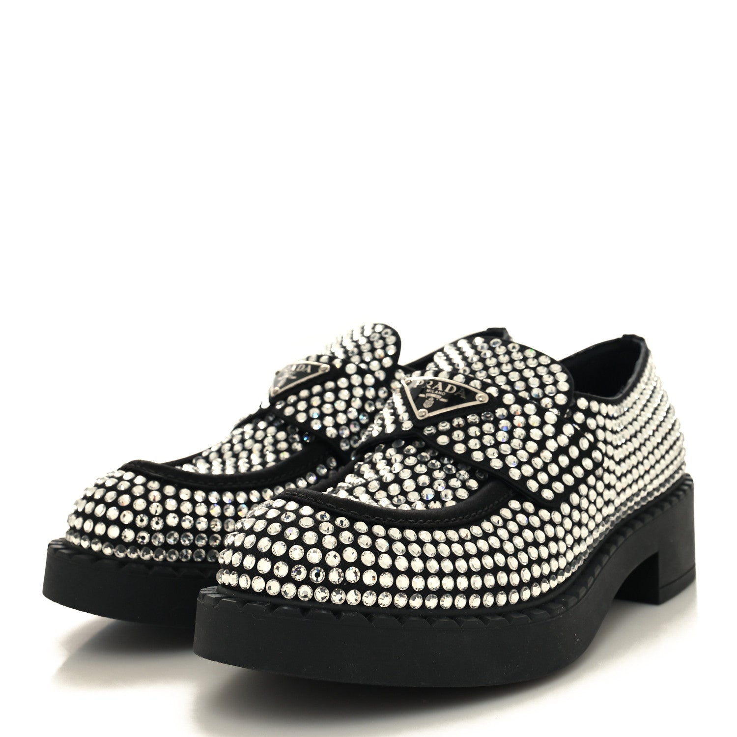 Prada Satin Crystal Metal Triangle Logo 50mm Loafers 38 Cristal 3 of 9