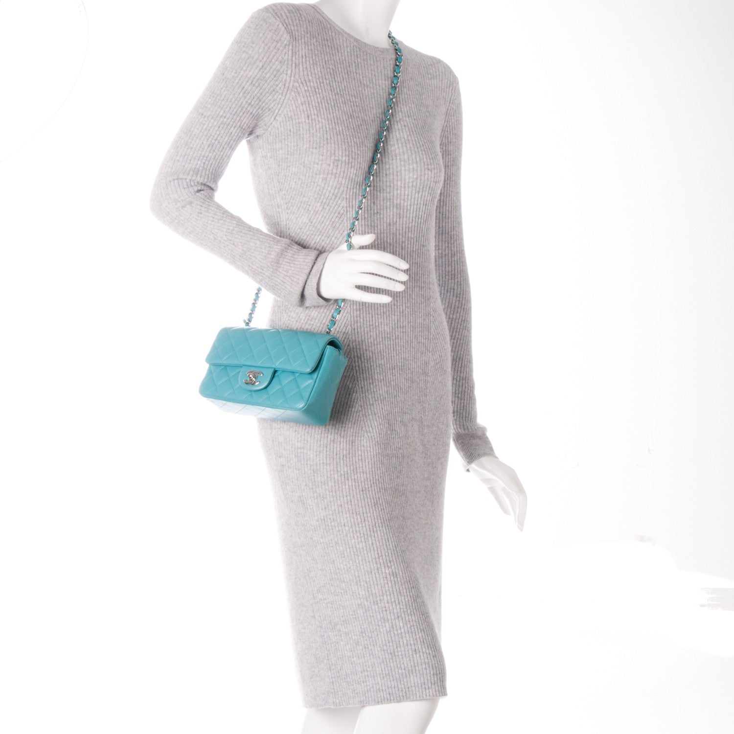 Chanel Lambskin Quilted Mini Rectangular Flap Turquoise 2 of 7