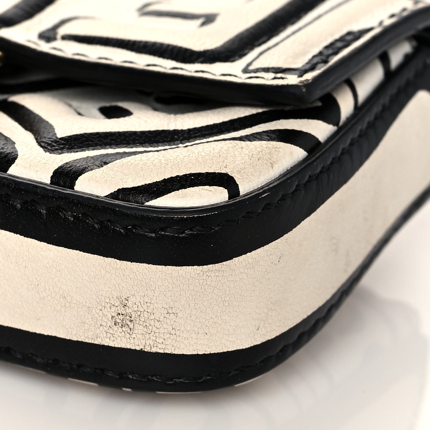 X JOSHUA VIDES Nappa Vitello King FF Embossed Nano Baguette Charm White Black