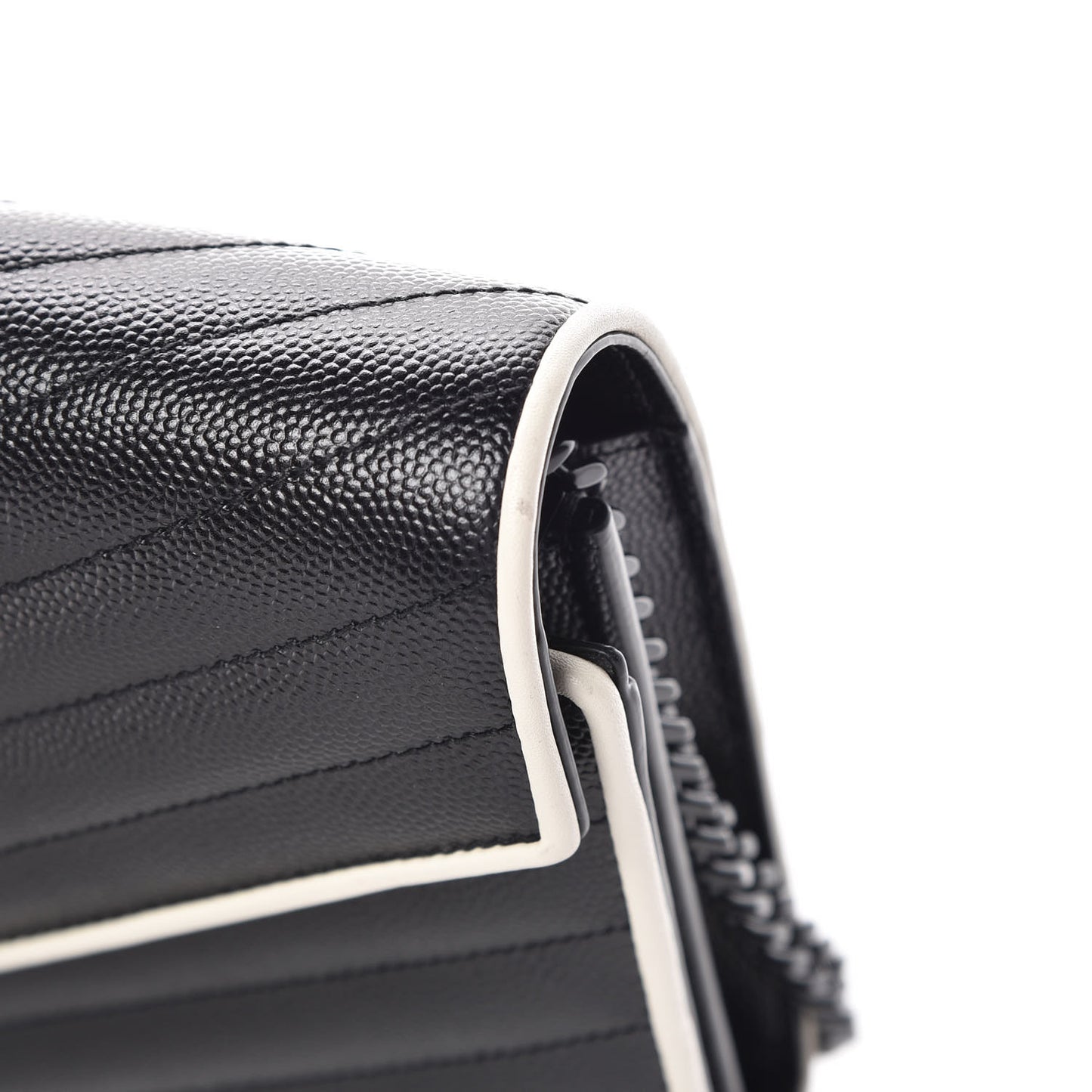 Grain De Poudre Matelasse Chevron Monogram Chain Wallet Black White