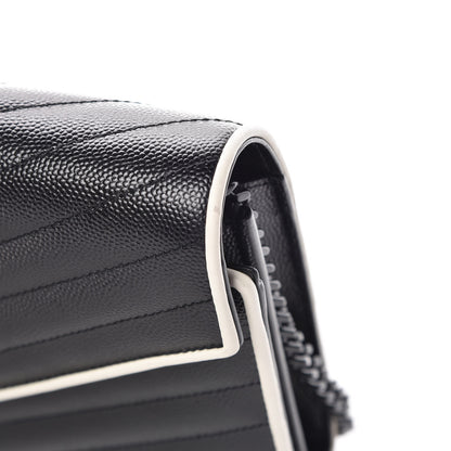 Saint Laurent Grain De Poudre Matelasse Chevron Monogram Chain Wallet Black White 9 of 14