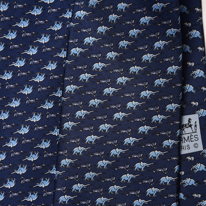 Hermes Silk Mens Sauve Qui Puet Cravate Neck Tie Bleu Marine Clair 6 of 6