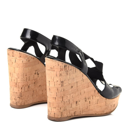 Fendi Patent Cork Wedge Sandals 38.5 Black 5 of 8