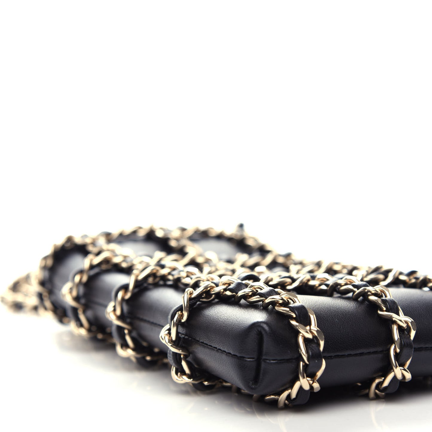 Lambskin Tech Me Out Clutch With Chain Black