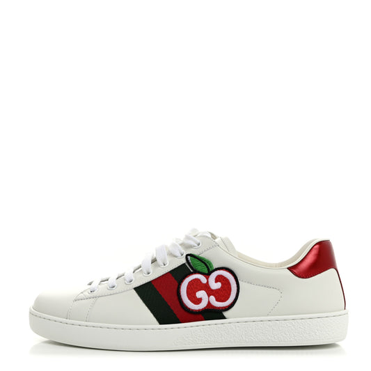 Calfskin Web GG Apple Embroidered Mens Ace Sneakers 8 White