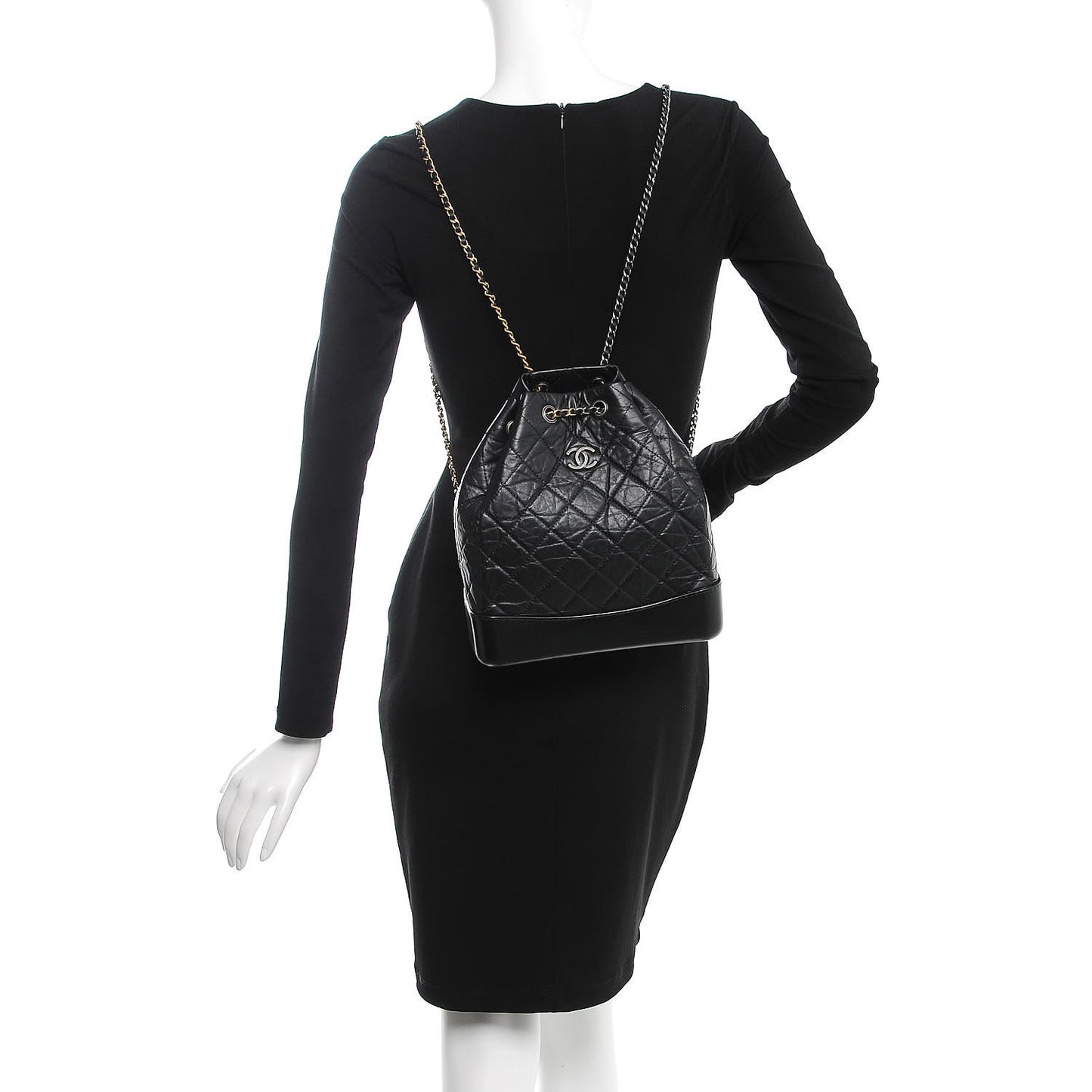 Aged Calfskin Quilted Small Gabrielle Backpack Black