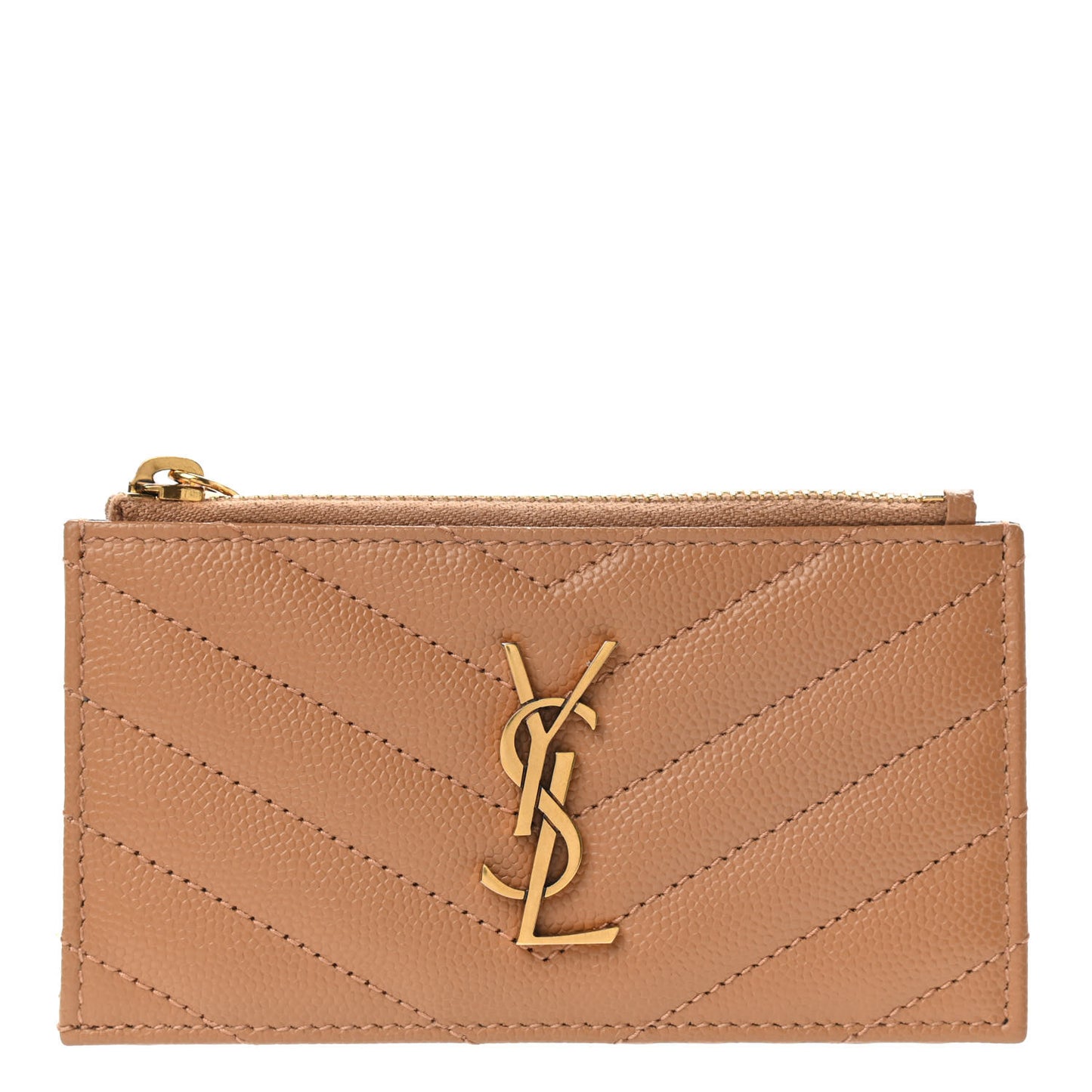 Grain De Poudre Matelasse Chevron Monogram Fragments Zippered Card Case Cork
