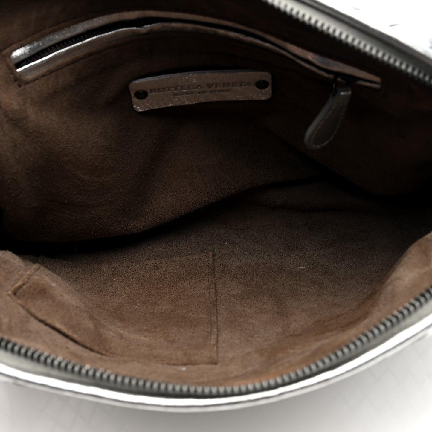 Metallic Nappa Intrecciato Nodini Crossbody Messenger Silver