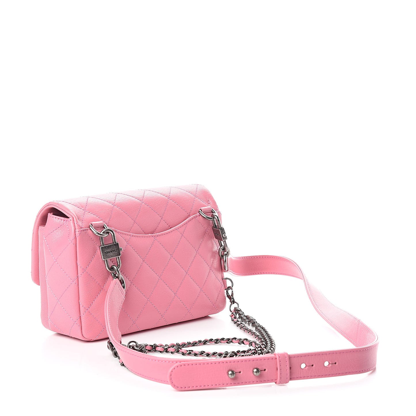 Shiny Goatskin Quilted Small Double Carry Waist Chain Flap Pink