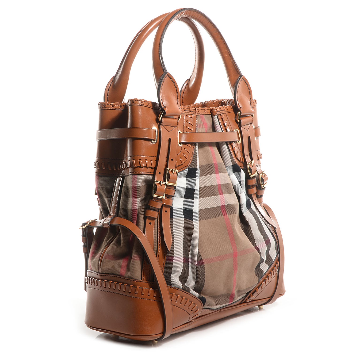 Burberry House Check Bridle Calfskin Medium Whipstitch Tote Light Tan 3 of 9
