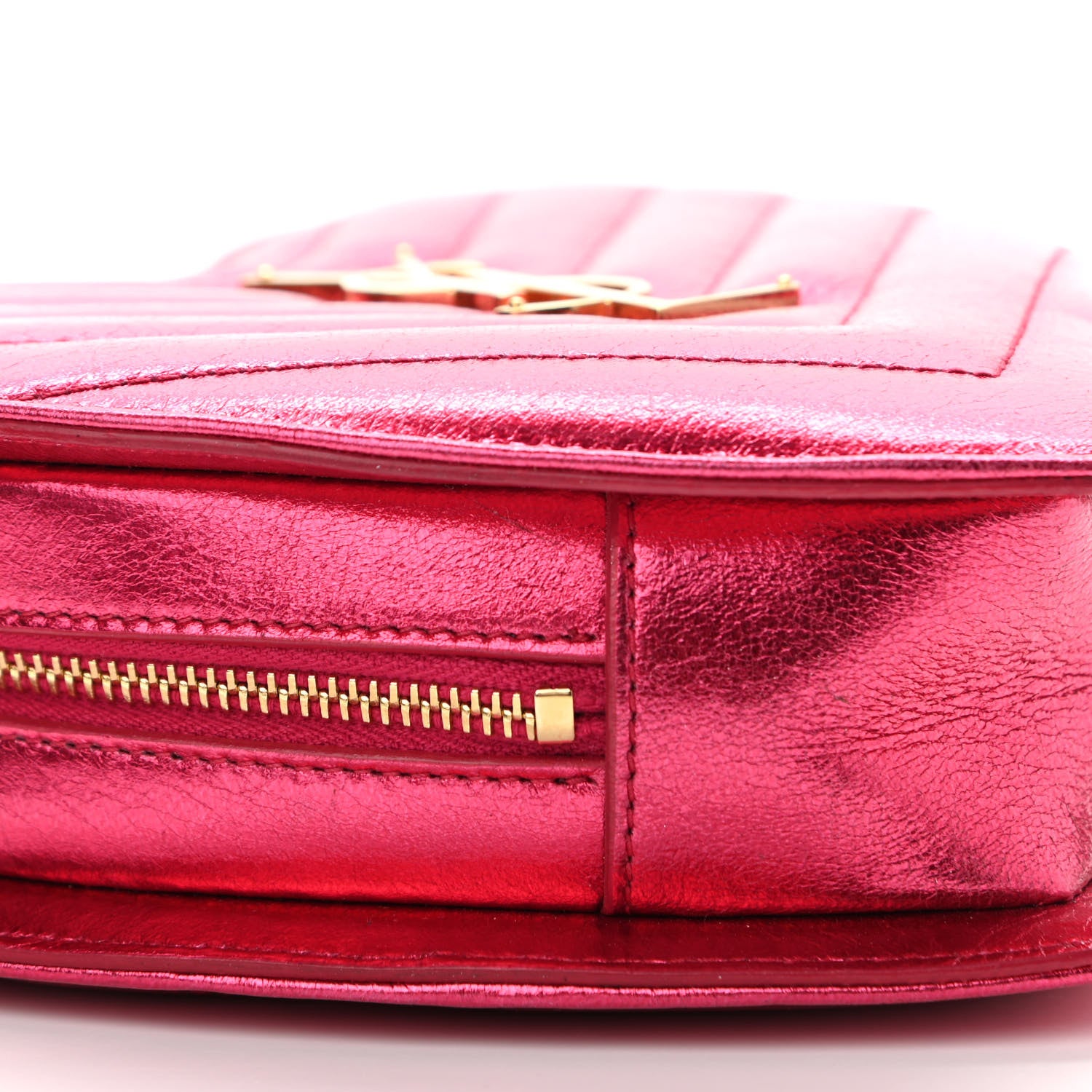 Saint Laurent Metallic Calfskin Matelasse Chevron Monogram Small Love Heart Chain Bag Red 9 of 14