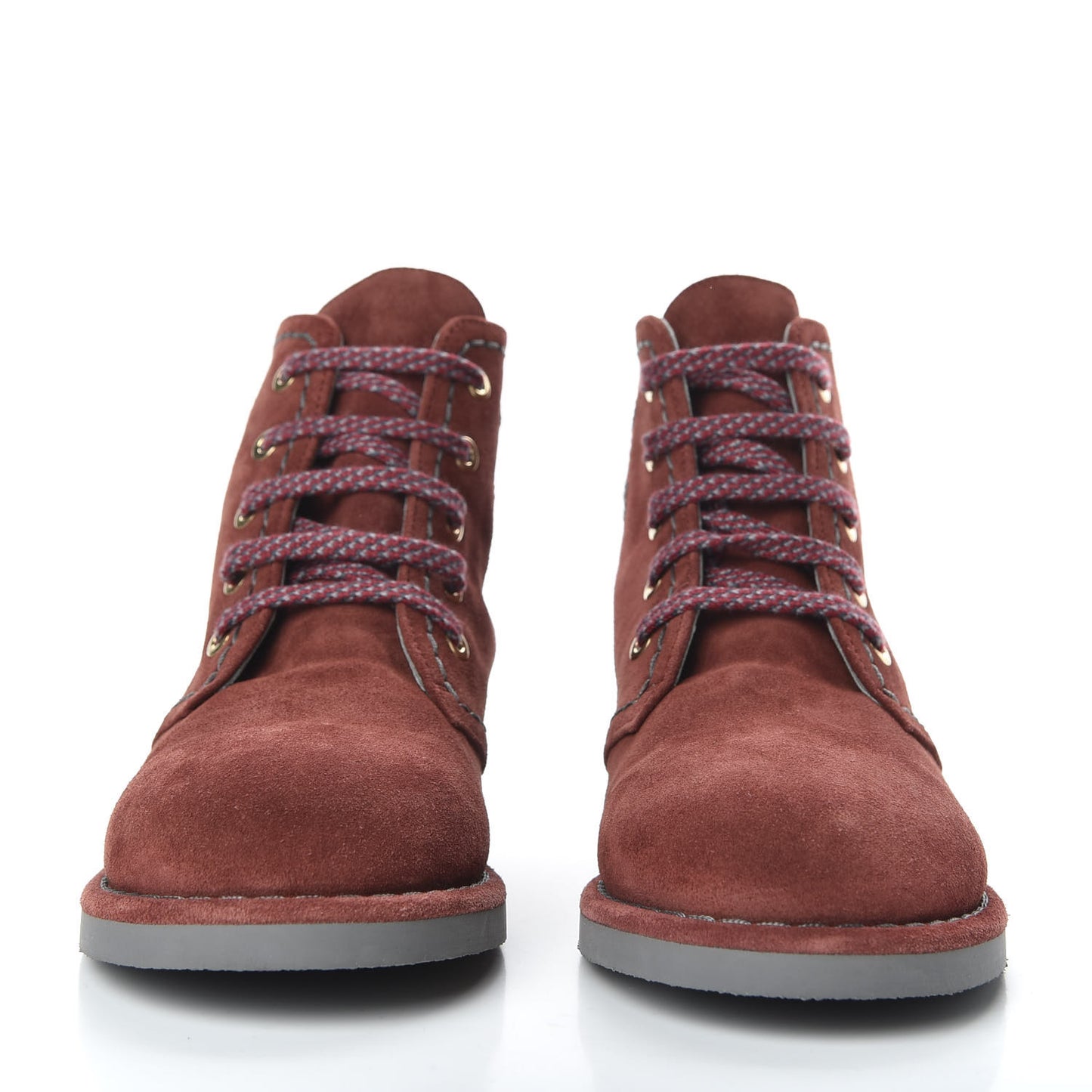 Suede Calfskin Womens Lace Up Short Boots 35.5 Burgundy