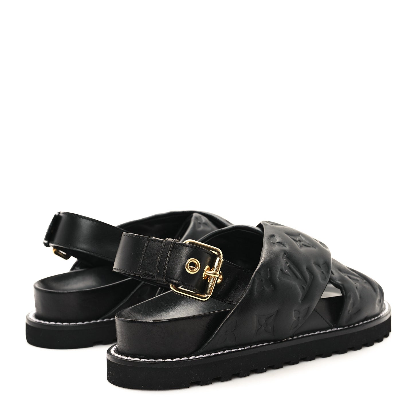 Lambskin Monogram Embossed Paseo Flat Comfort Sandals 36 Black
