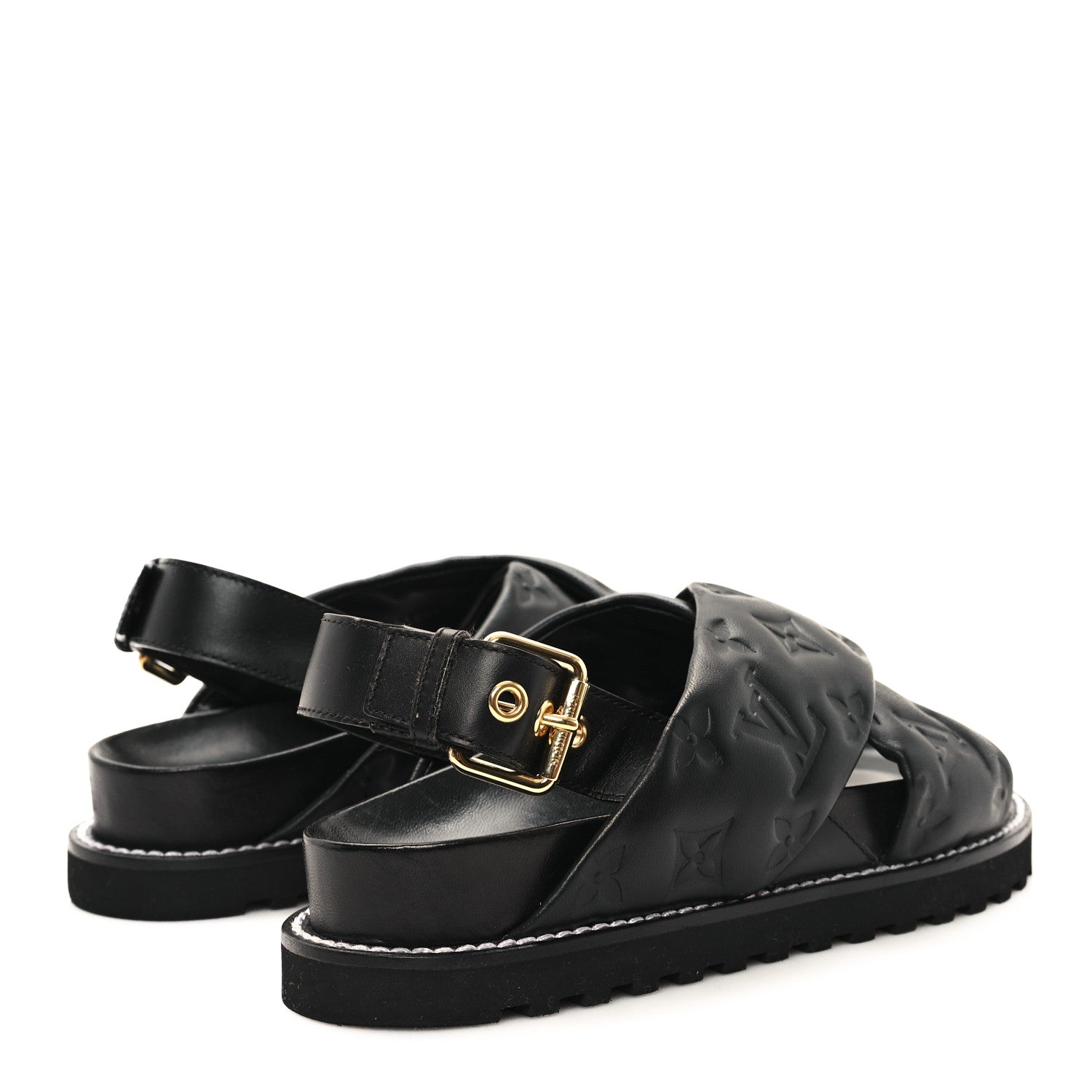 Louis Vuitton Lambskin Monogram Embossed Paseo Flat Comfort Sandals 36 Black 5 of 10