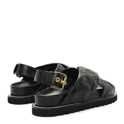 Louis Vuitton Lambskin Monogram Embossed Paseo Flat Comfort Sandals 36 Black 5 of 10