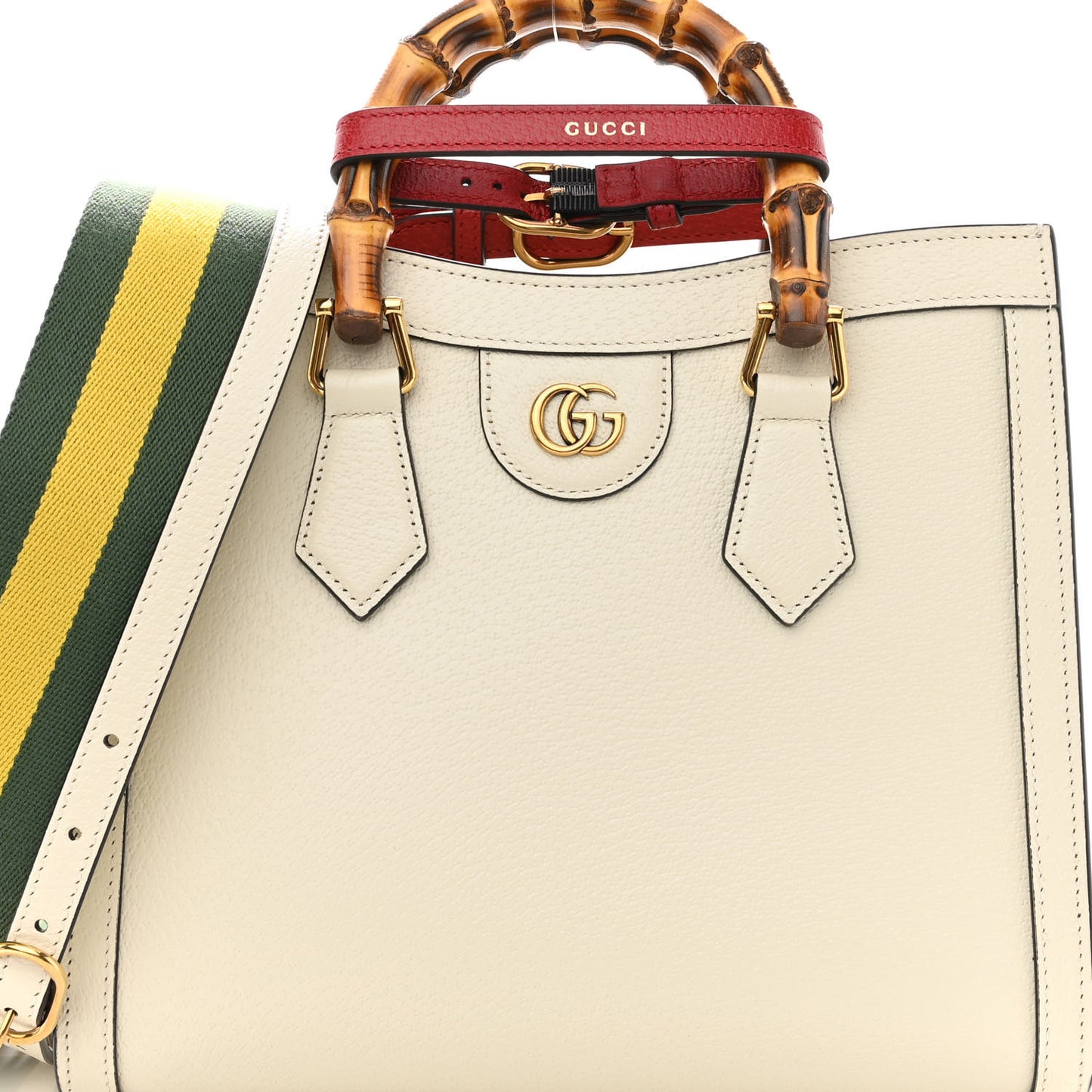 Textured Dollar Calfskin Web Small Diana Tote Bag Mystic White