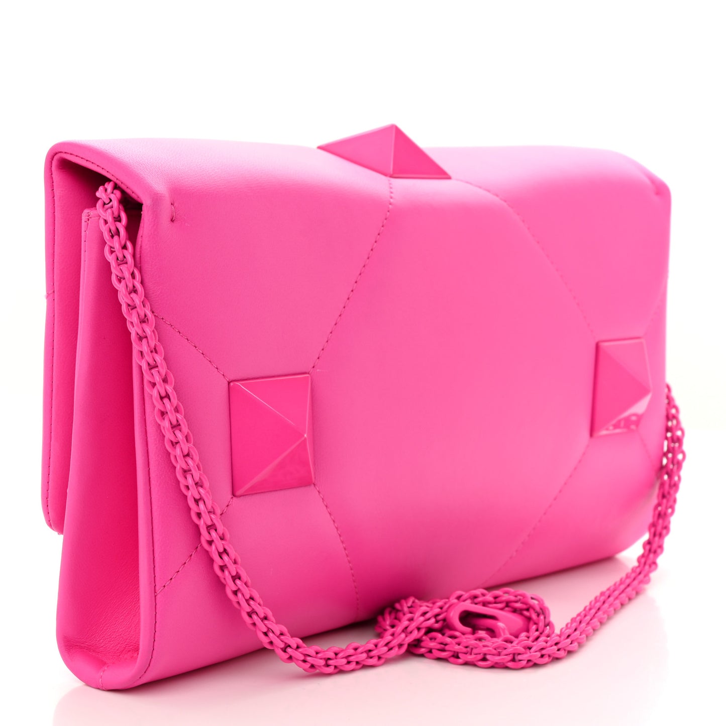 Nappa Lacquer Monochrome Roman Stud Wallet On Chain Pink PP