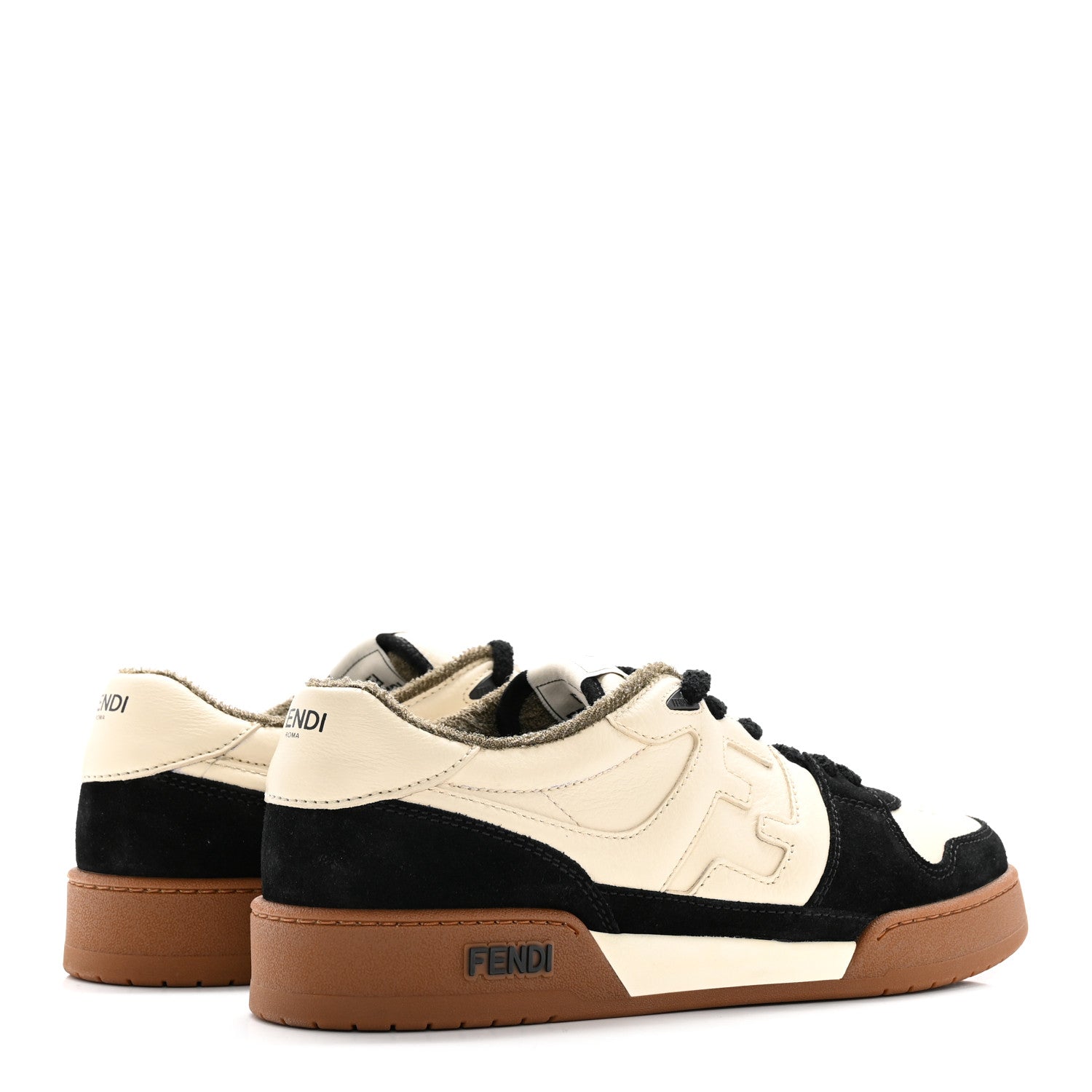 Fendi Suede Vitello Mens Fendi Match Low Top Sneakers 10 Milk Black 4 of 12