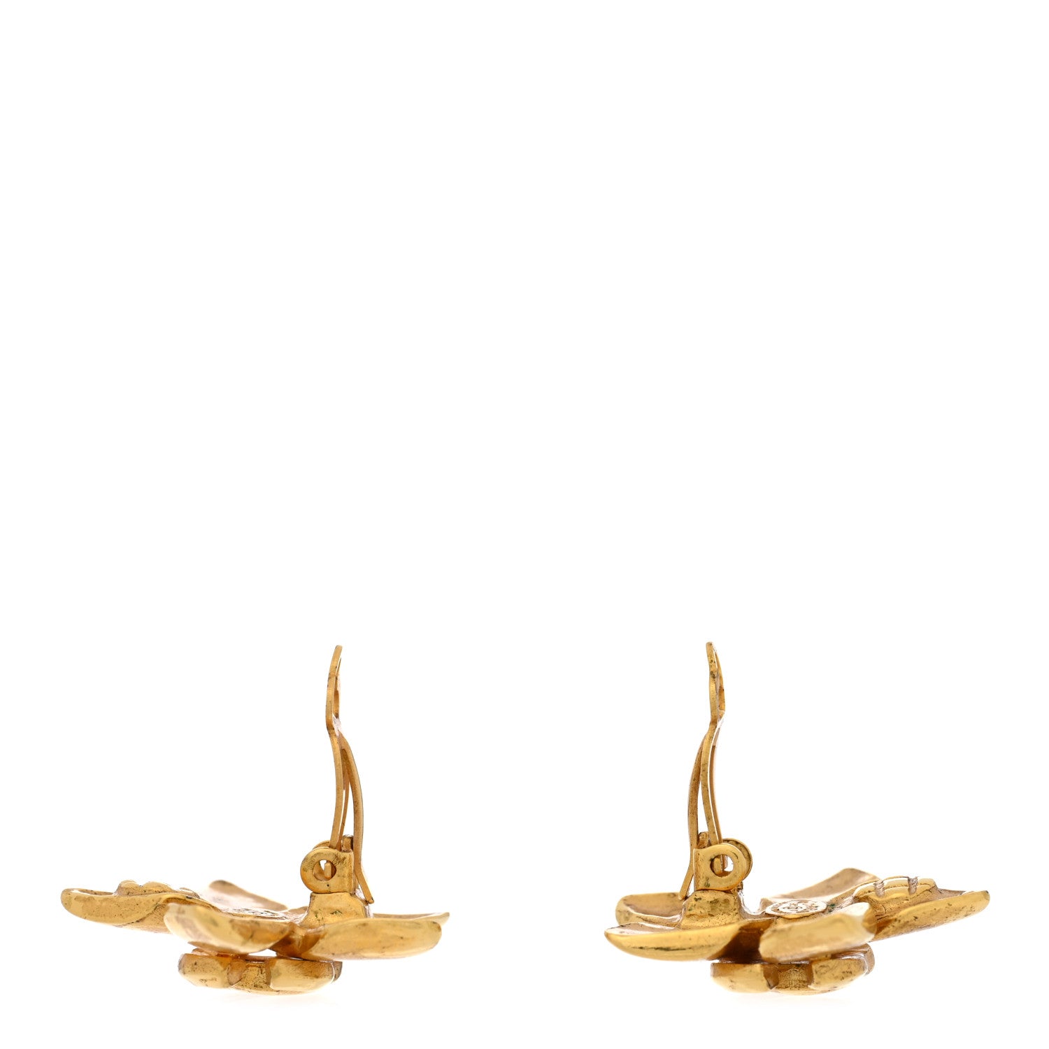 Chanel Metal Flower CC Clip On Earrings Gold 3 of 5