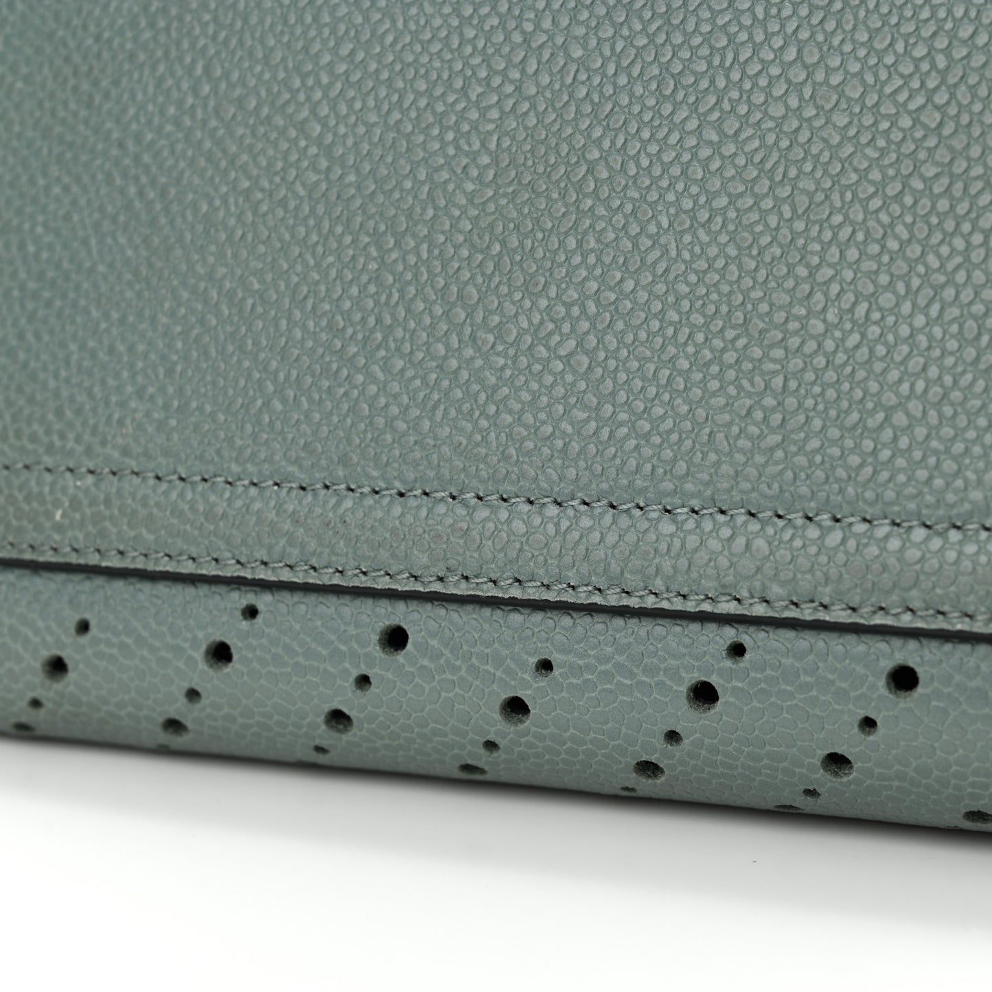 Perforated Grained Calfskin Small Shopping Tote Green