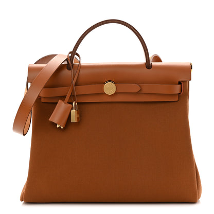 Hermes Military Toile Vache Hunter Herbag Zip Retourne 31 PM Fauve 1 of 12