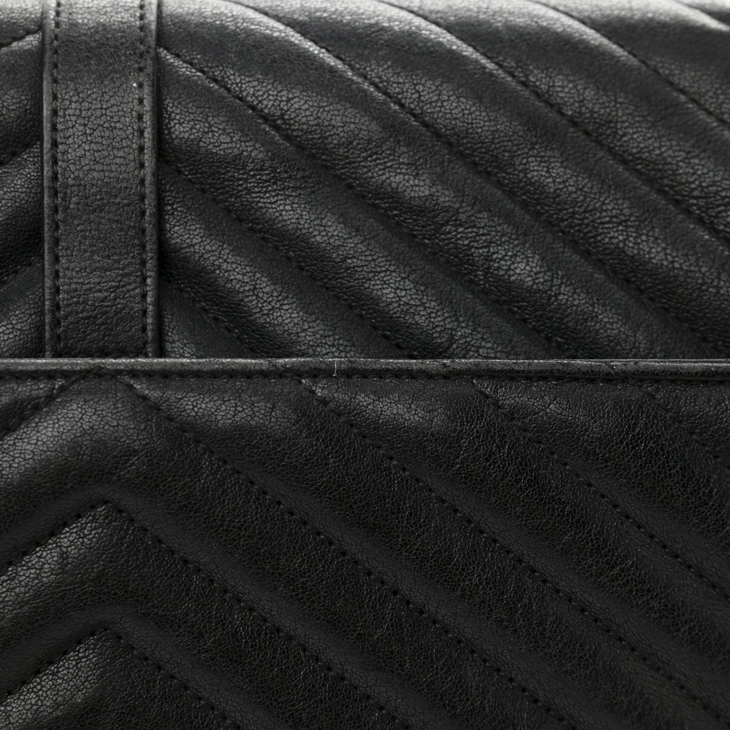 Sheepskin Matelasse Chevron Monogram Large College Satchel Black