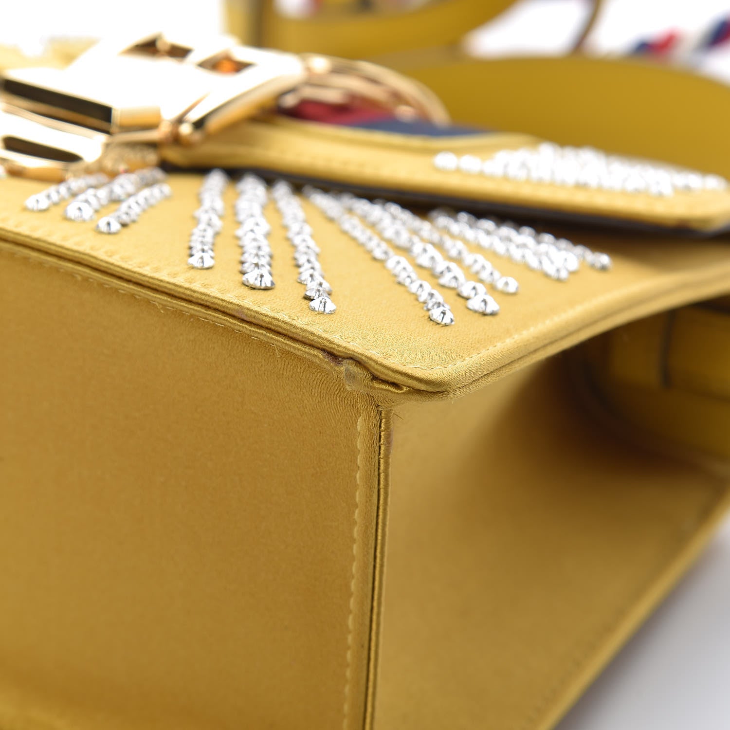 Gucci Satin Crystal Mini Sylvie Top Handle Bag Yellow 10 of 14