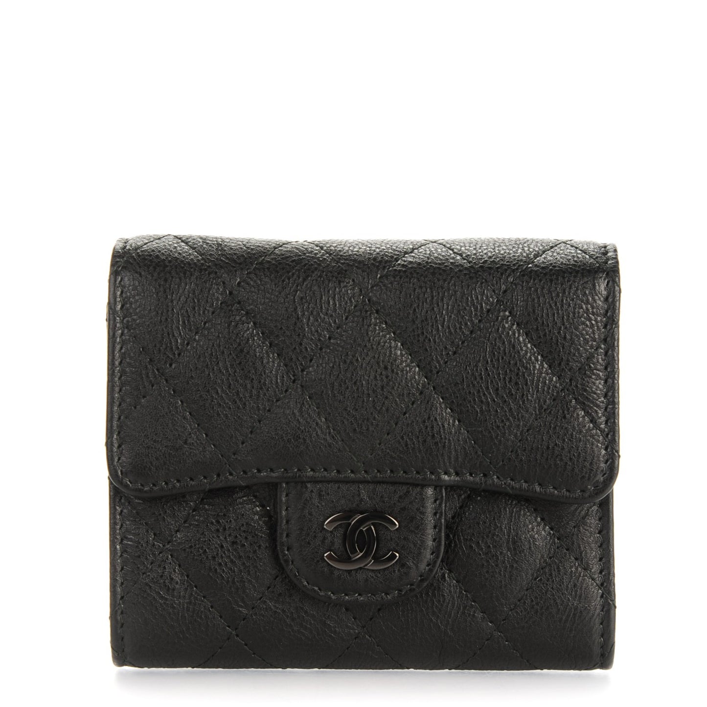 Calfskin Quilted Compact Flap Wallet So Black