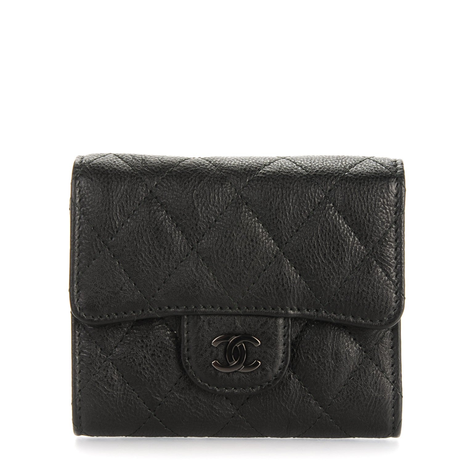 Chanel Calfskin Quilted Compact Flap Wallet So Black 1 of 7
