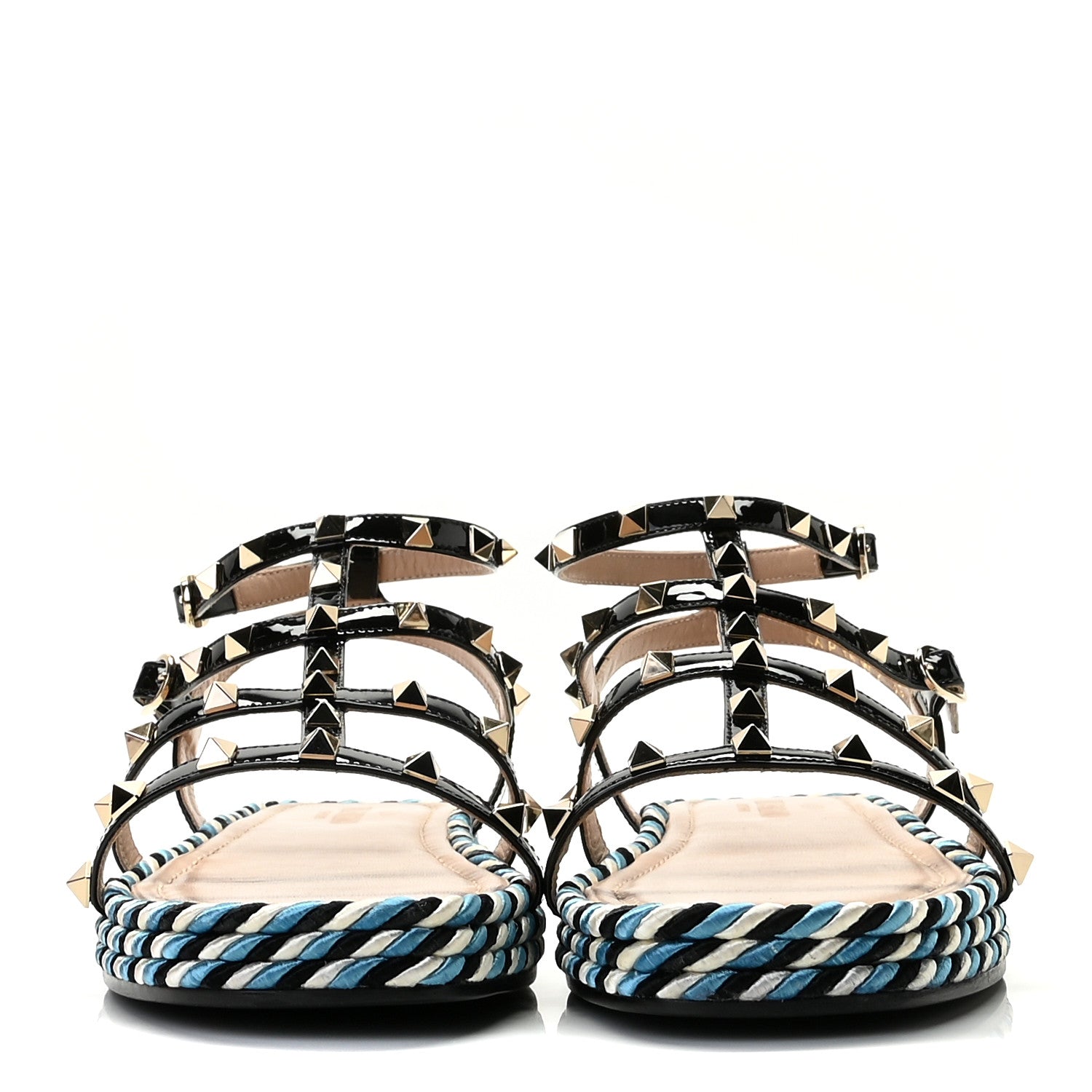 Valentino Garavani Patent Rockstud Torchon Espadrille Caged 30mm Flat Sandals 39 Black 3 of 12