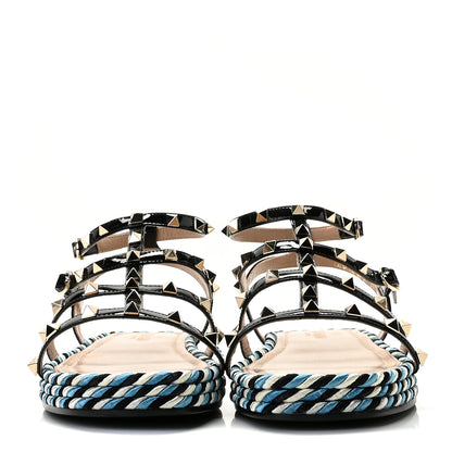 Valentino Garavani Patent Rockstud Torchon Espadrille Caged 30mm Flat Sandals 39 Black 3 of 12