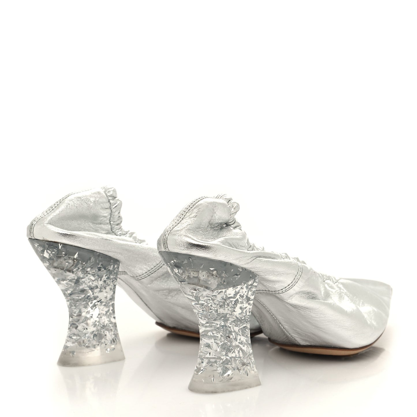 Metallic Crushed Nappa Glitter Plexiglass Almond Pumps 37 Silver