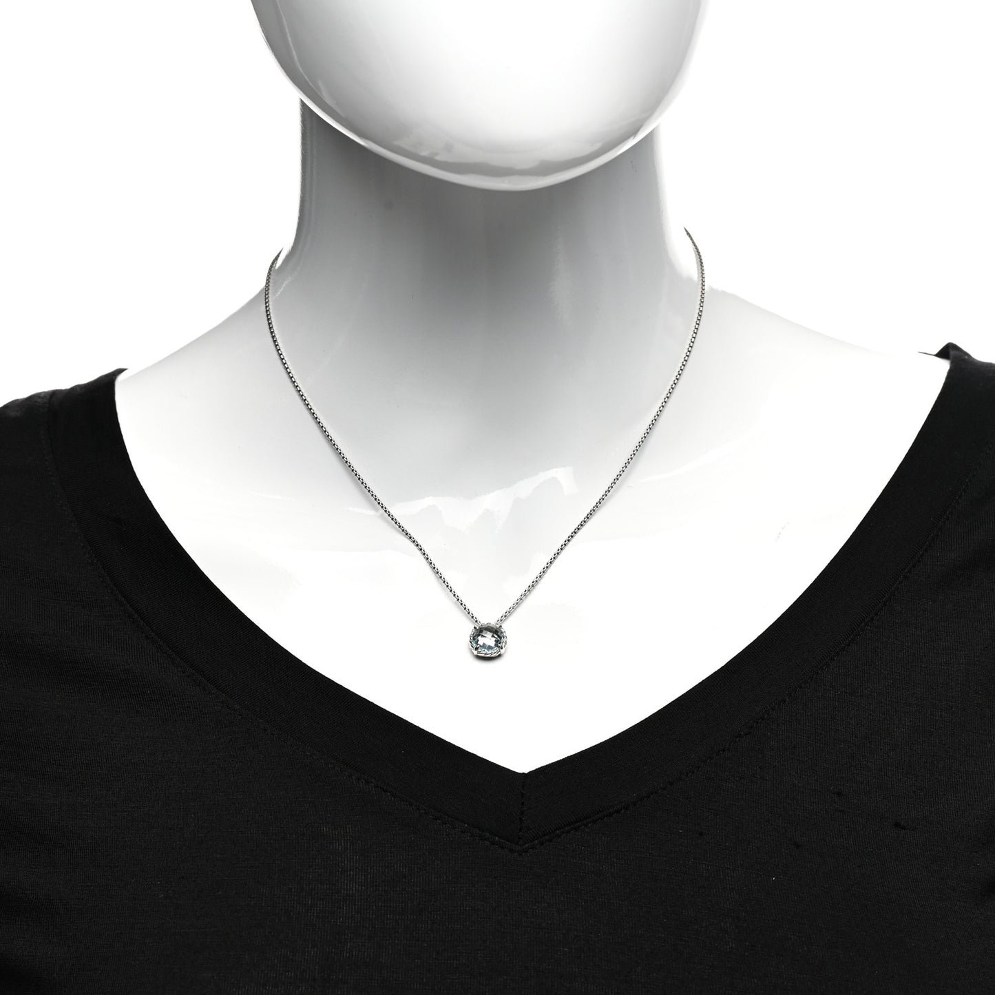 Sterling Silver Blue Topaz 8mm Chatelaine Pendant Necklace