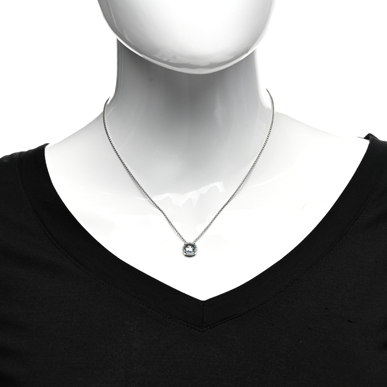 David Yurman Sterling Silver Blue Topaz 8mm Chatelaine Pendant Necklace 2 of 5
