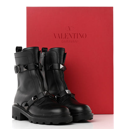 Valentino Garavani Calfskin Tonal Roman Stud 20/40mm Combat Boots 39 Black 17 of 17