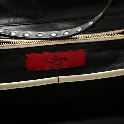 Valentino Garavani Vitello Monochrome Medium Rockstud Tote Black Light Ivory 6 of 9