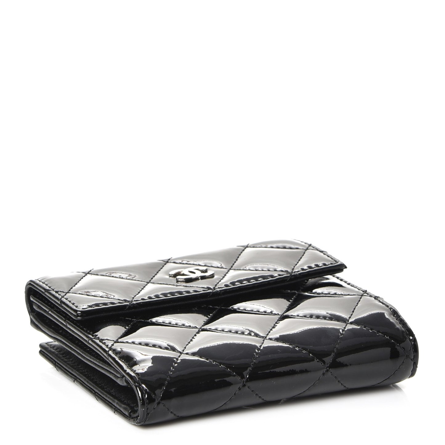 Patent Quilted Compact French Flap Wallet Black