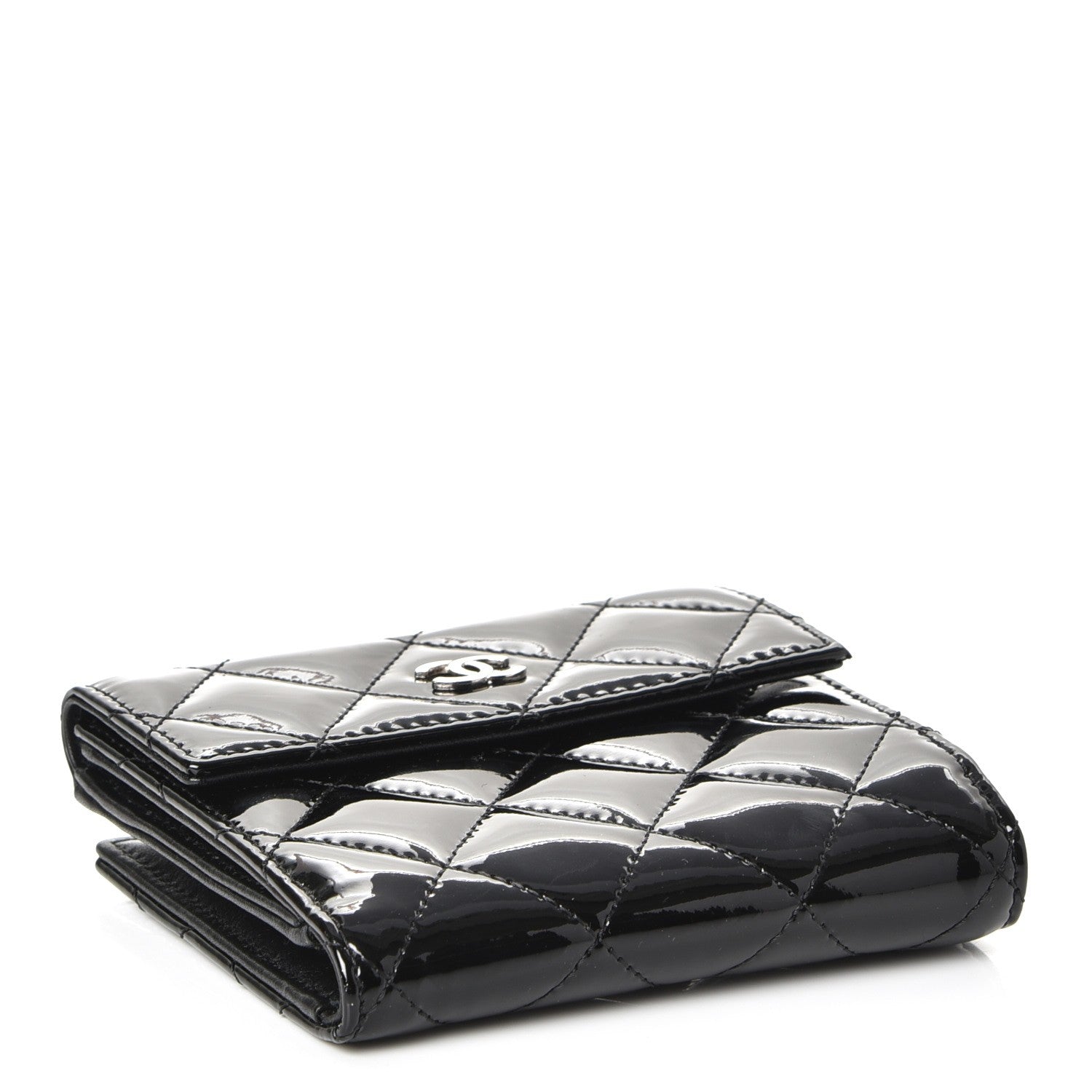 Chanel Patent Quilted Compact French Flap Wallet Black 4 of 9
