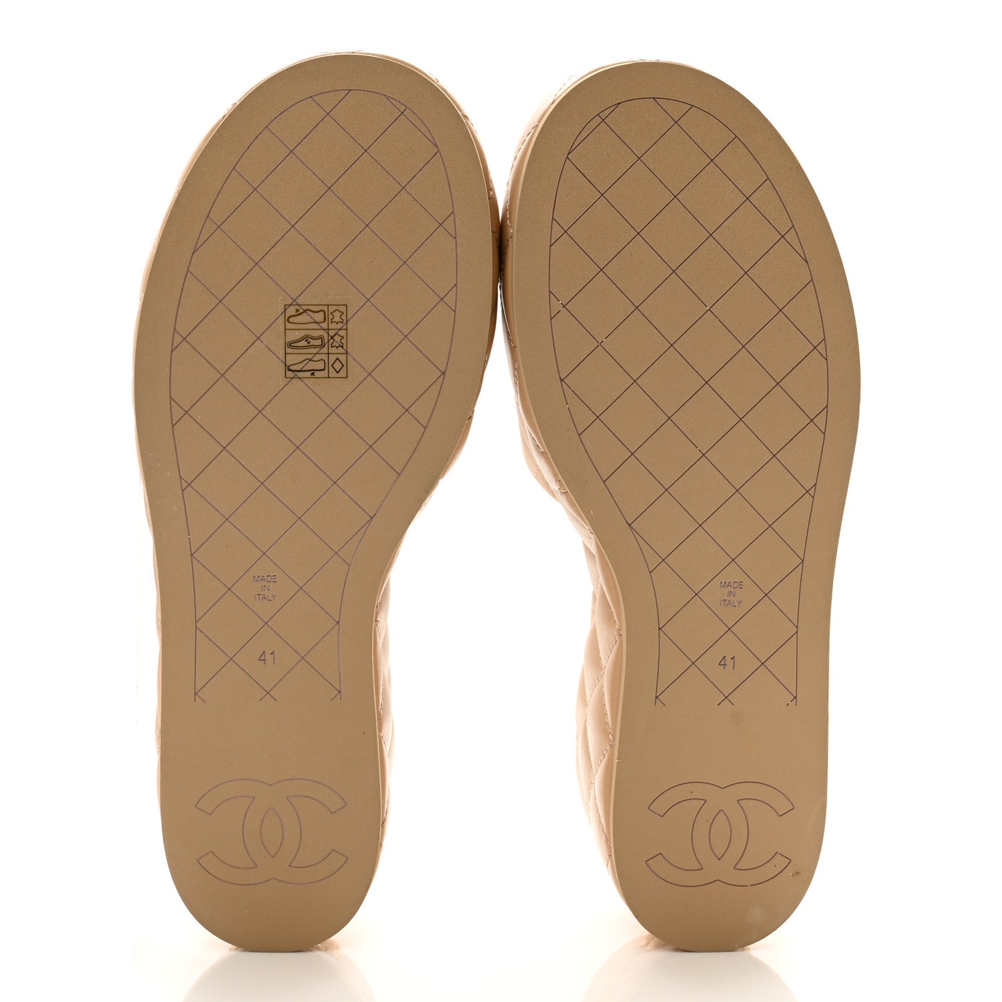 Lambskin Quilted Camelia CC Wedge Sandal Mules 41 Beige