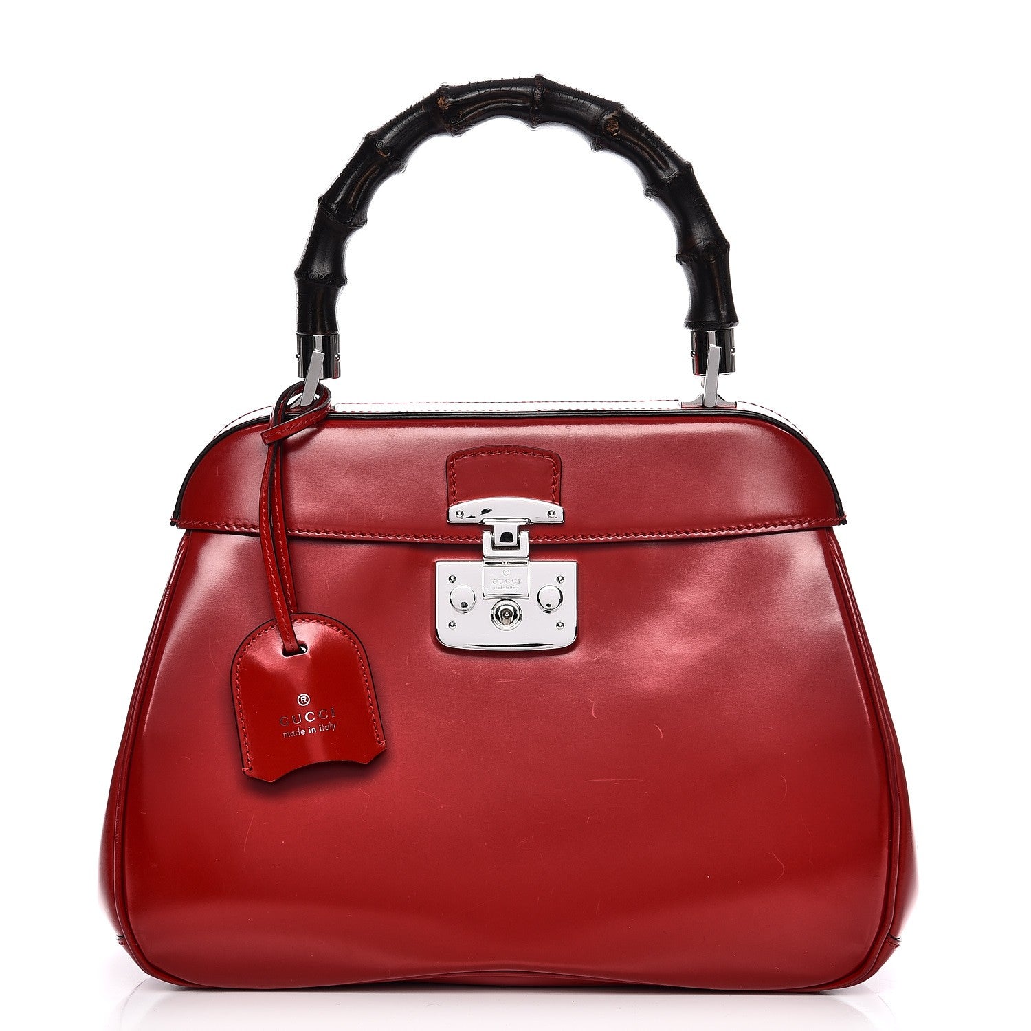 Gucci Regent Calfskin Bamboo Medium Lady Lock Top Handle Bag Red 1 of 13