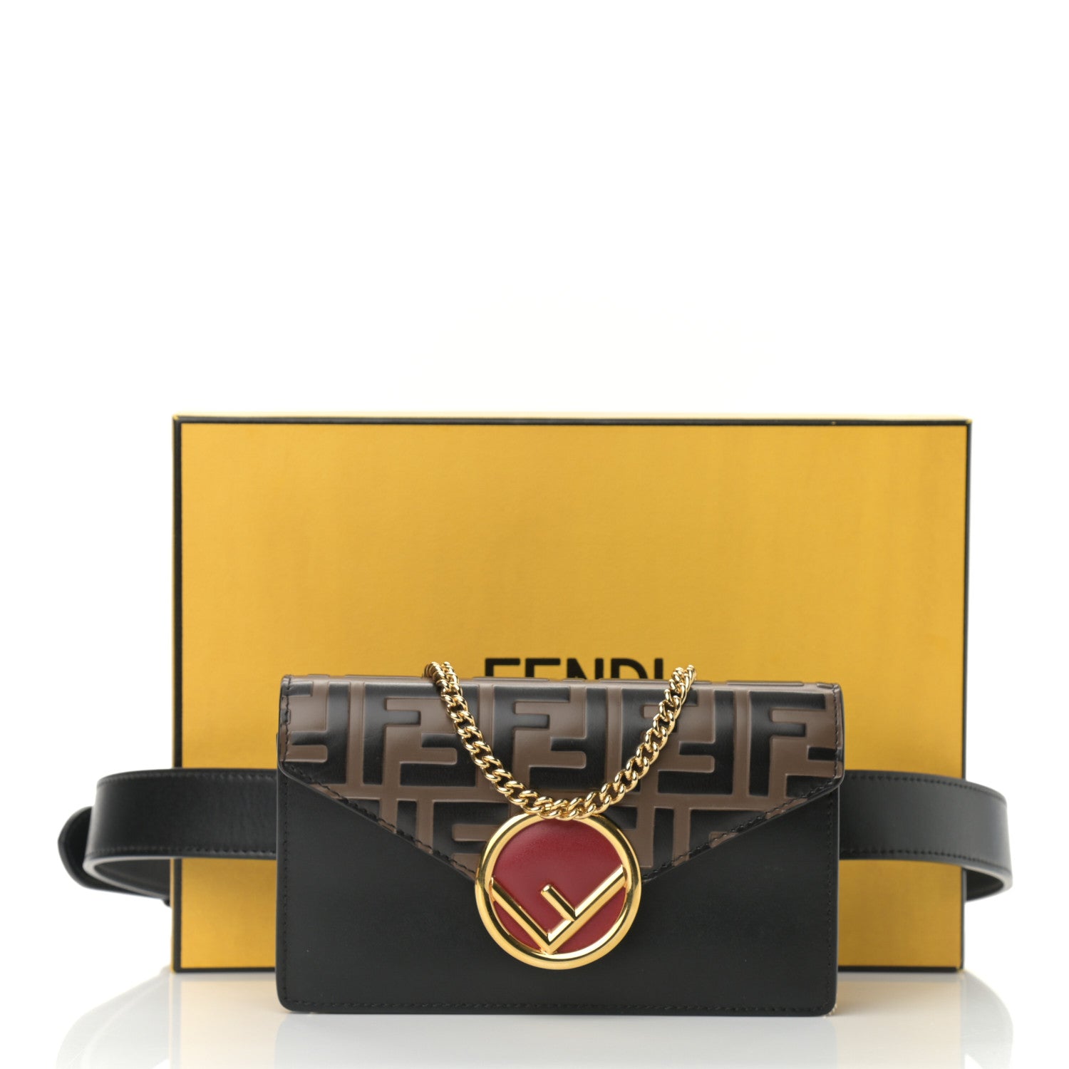 Fendi Vitello Liberty F is Fendi Bi-Color FF 1974 Embossed Envelope Belt Bag Maya Black 10 of 10