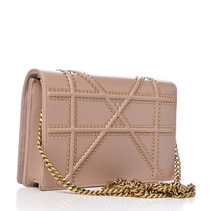 Christian Dior Calfskin Studded Diorama Wallet on Chain Pouch Nude 3 of 10