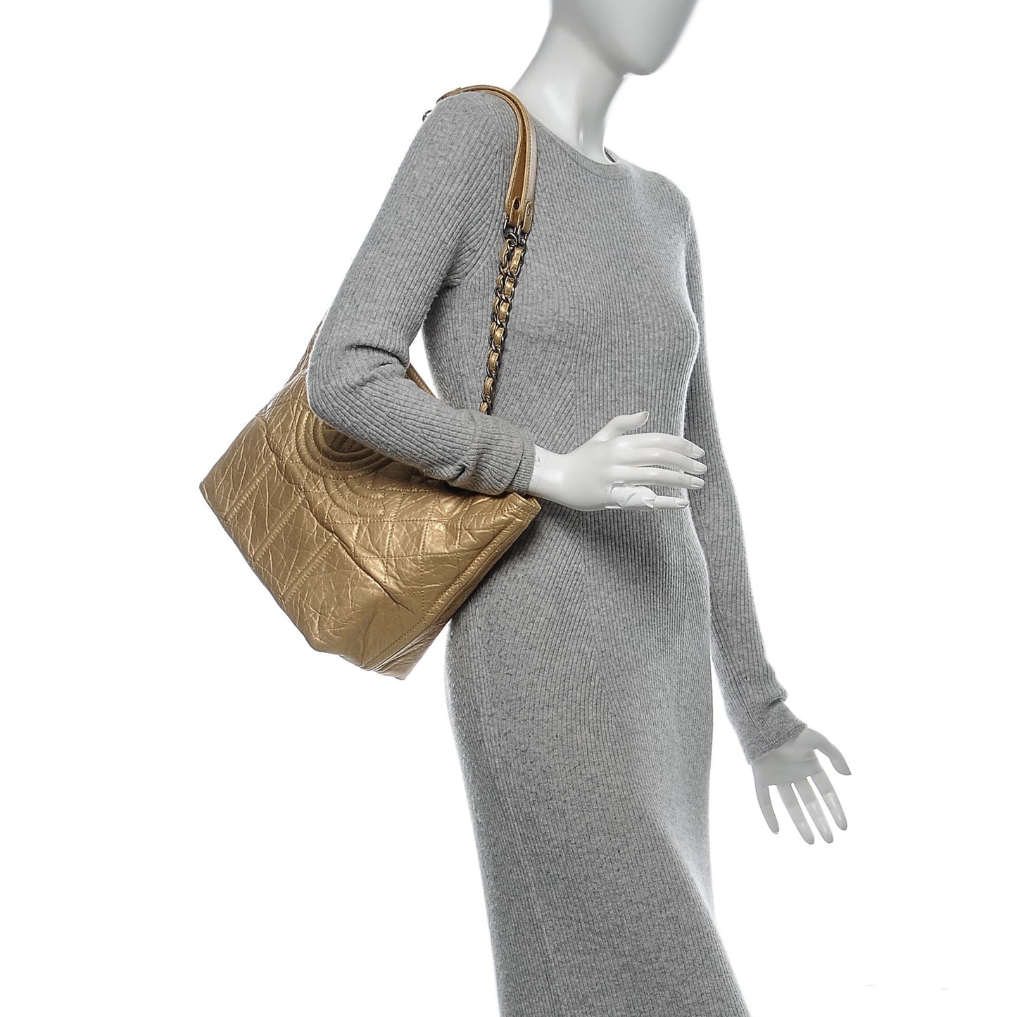 Metallic Aged Calfskin Small Shopping In Moscow Tote Gold