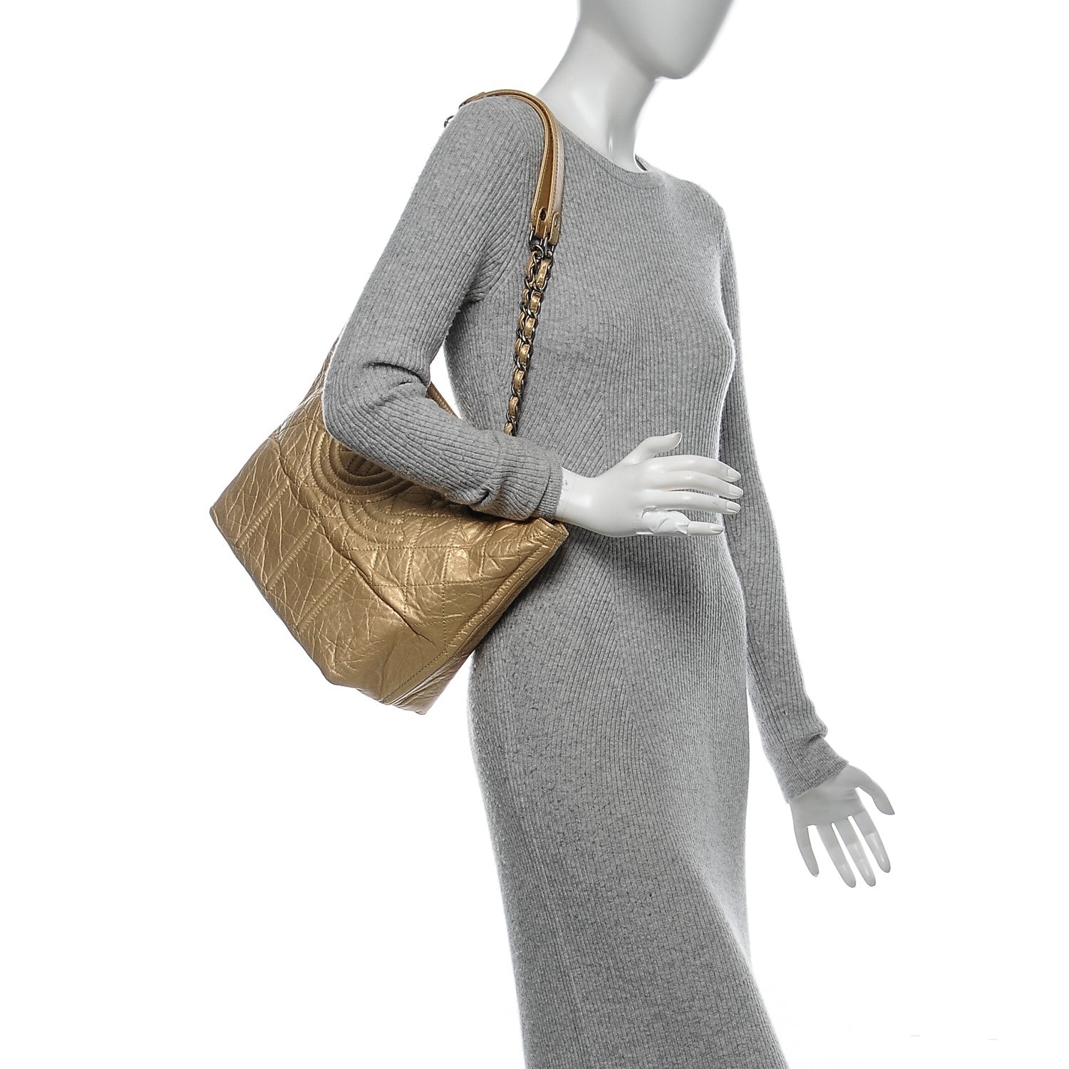 Chanel Metallic Aged Calfskin Small Shopping In Moscow Tote Gold 2 of 8