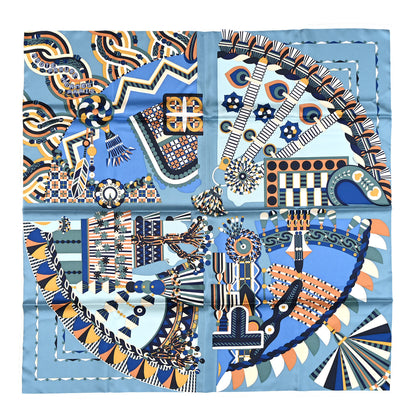 Hermes Silk Haute Parure Scarf 90 Bleu Jean Beige Dore Ciel 1 of 3