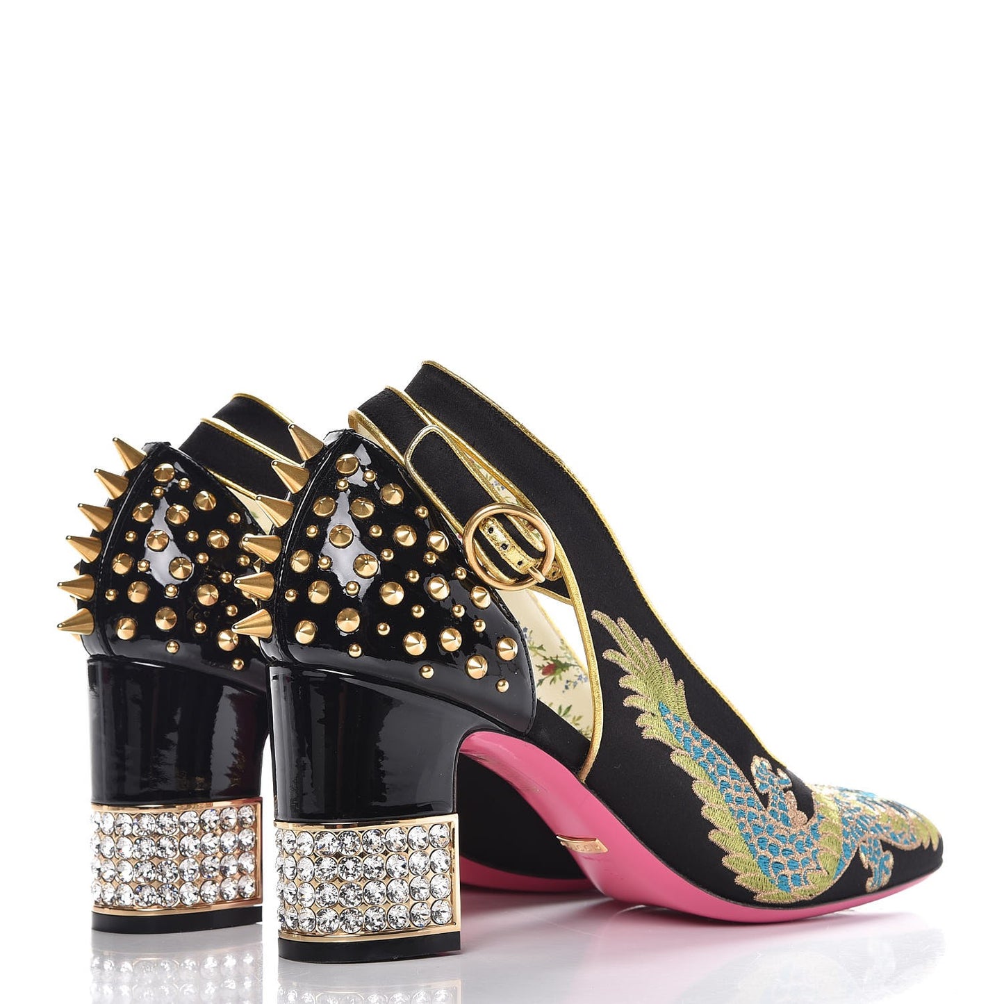 Satin Embroidered Dragon Caspar Pumps 38.5 Black