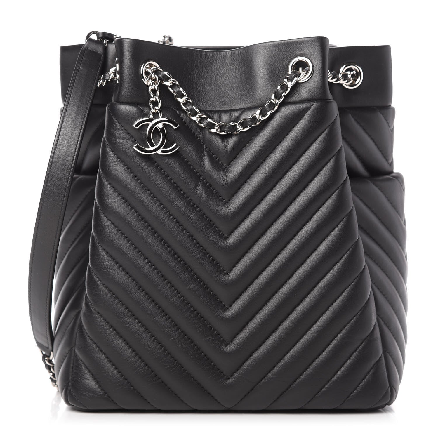 Chanel Lambskin Chevron Small Urban Spirit Drawstring Bag Black 1 of 10