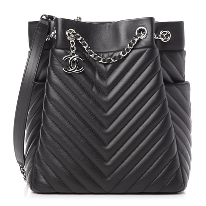 Chanel Lambskin Chevron Small Urban Spirit Drawstring Bag Black 1 of 10