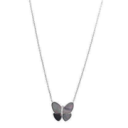 Van Cleef & Arpels 18K White Gold Grey Mother of Pearl Diamond Butterfly Pendant Necklace 1 of 7