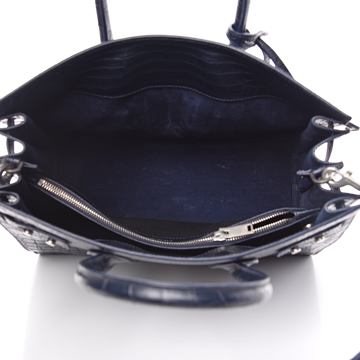 Saint Laurent Calfskin Crocodile Embossed Small Supple Sac de Jour Navy 5 of 11